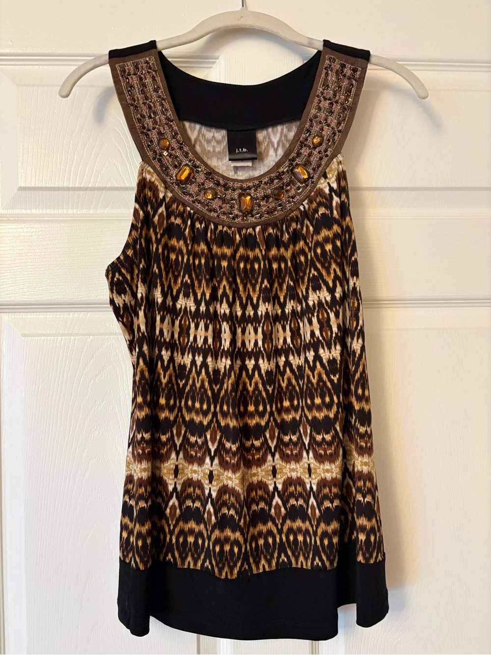 J. Jill Brown and Black Beaded Neck Ikat Sleeveless Tank